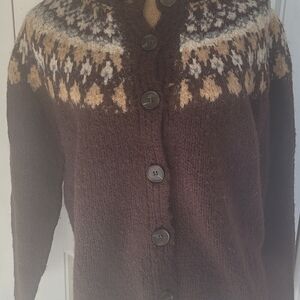 BLU PEPPER Fair Isle/Nordic Brown Cardigan/Sweater, NWT, M, Pretty!!